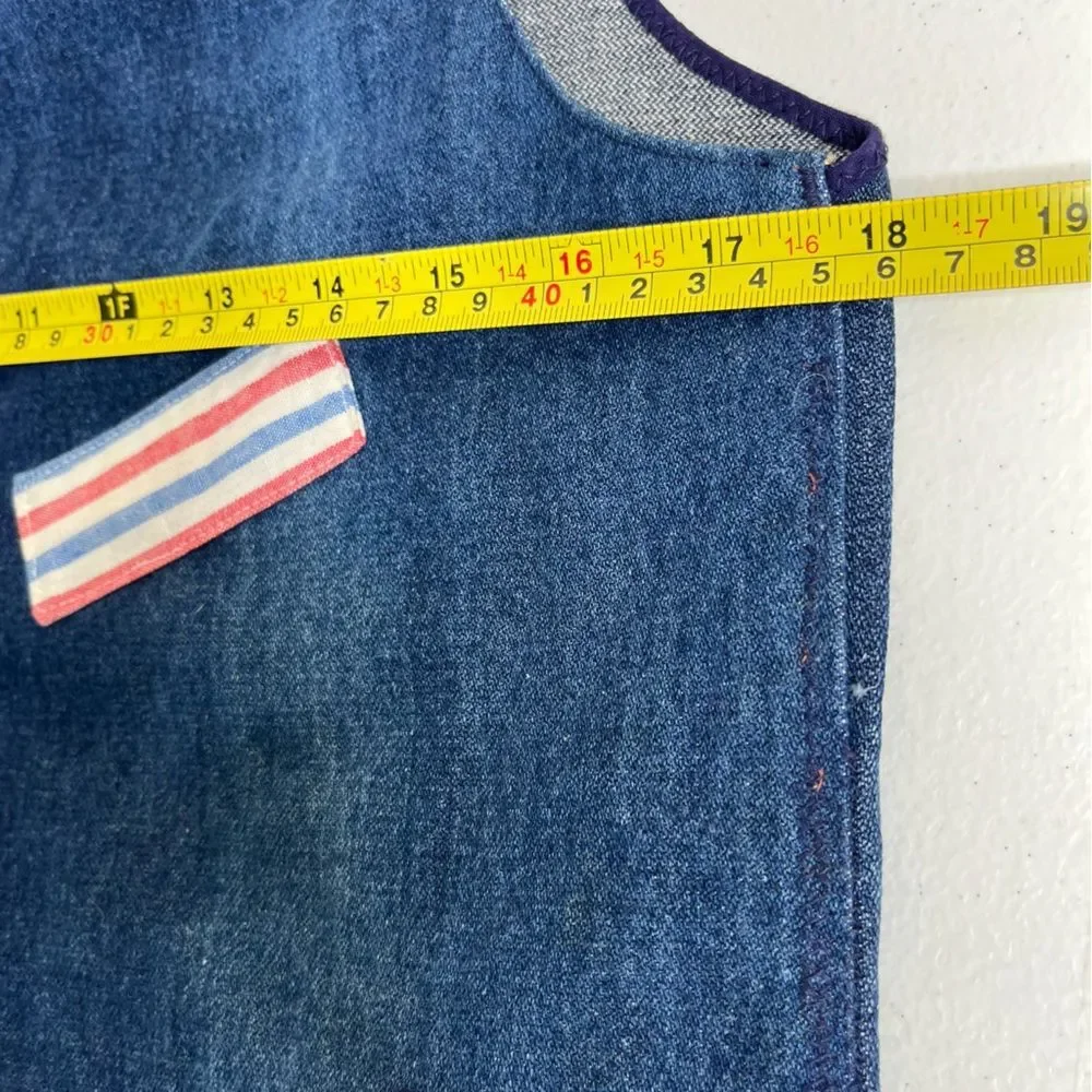 Vintage Handmade Blue Denim Western Two Button Vest Stripe Contrast Women Medium